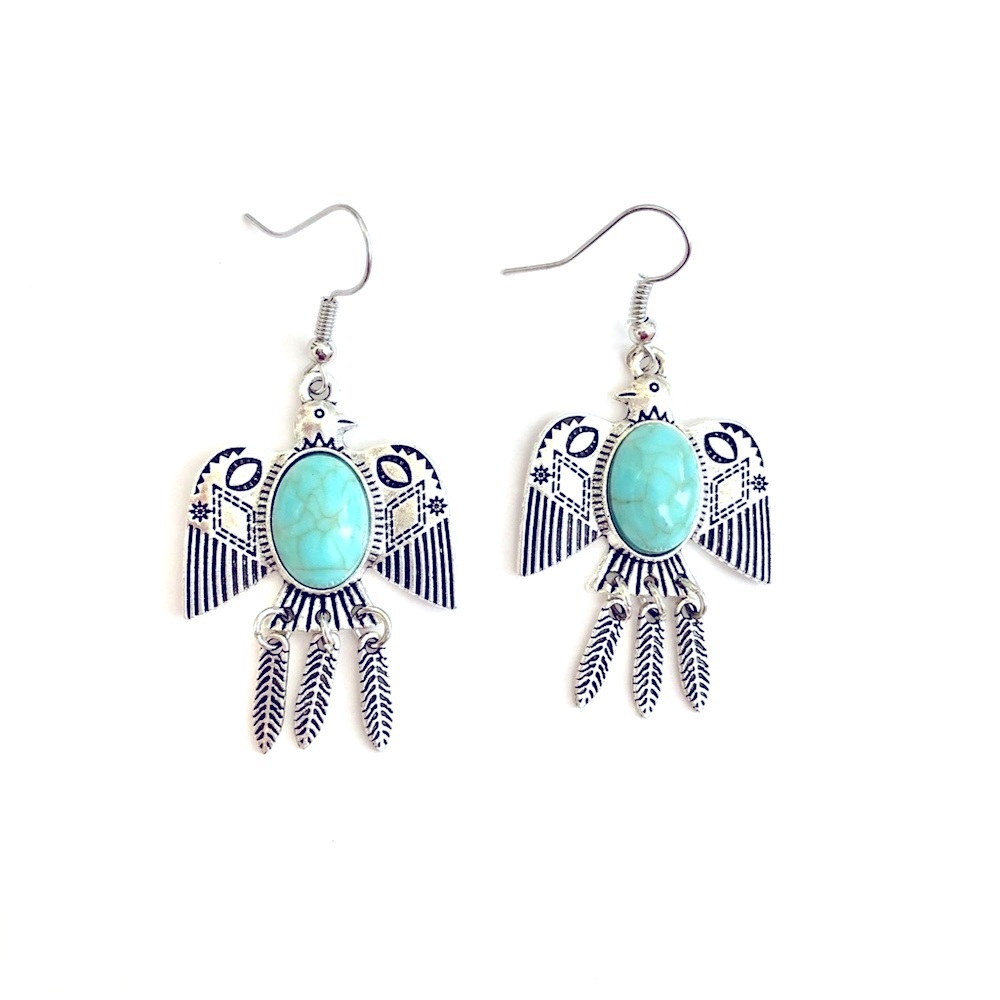 Turquoise (Faux) Silver (Faux) Thunderbird Earring’s